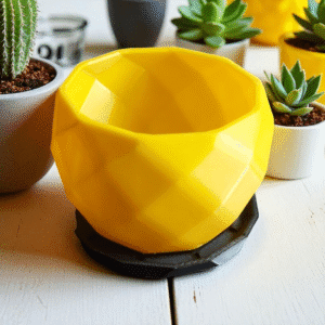 mini yellow desk pot with water tray – 3d printed