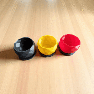 mini desk pot trio – black, red & yellow (3d printed set with trays)