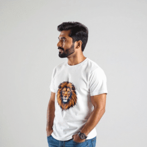 white t shirt with lion print