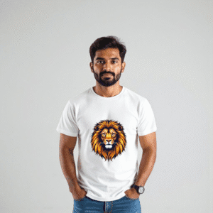 white t shirt with lion print